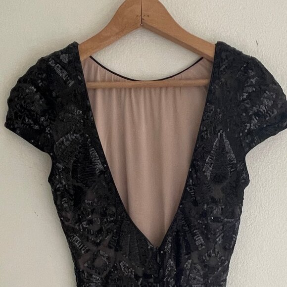 DRESS the POPULATION Black Cap Sleeve Sequin Midi Dress/Open Back: NWOT! SMALL - Picture 3 of 9